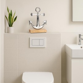 com-four® Decorative Stand Anchor – Decorative Ship Anchor Made of Metal on Mango Wood Base – Maritime Metal Anchor for Standing and Decorating (Silver/Brown Anchor, Pack of 1)