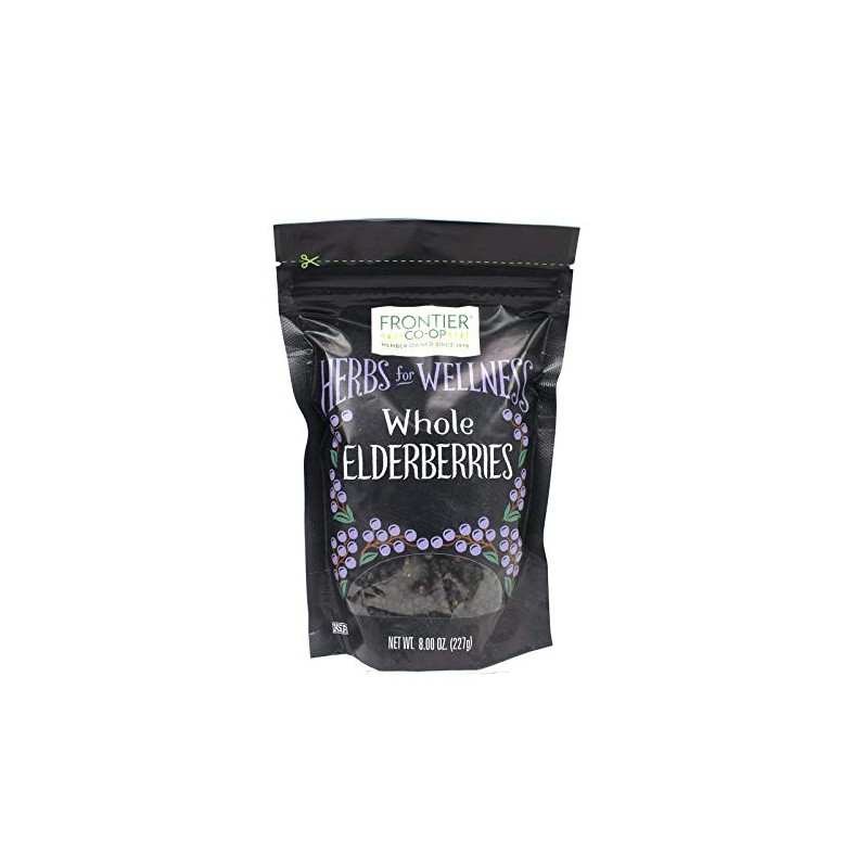 Frontier Co-op Dried Elderberries, 8oz Bag, European Whole, Kosher, Non-GMO