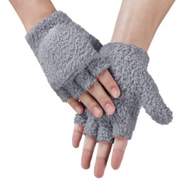 Achiou Warm Fingerless Gloves for Women Men, Convertible Winter Fingerless Mittens with Flip-top Cover, Knitted Wool Glove
