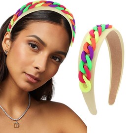 Zoestar Wide Headband Colorful Chain Hair Hoop Fashion Elastic Hairbands Party Decorative Hair Accessories for Women and Girls (Yellow)