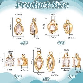 HOBBIESAY 5 Styles 20Pcs Clear Cubic Zirconia Charm Pendants 7-12mm Brass Crystal Pendants with Loops 18K Gold Plated Heart Round Oval Teardrop Dangle Charms for Earring Necklace Jewelry Making