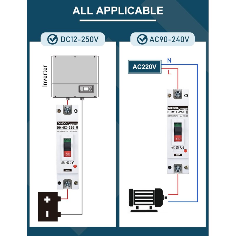 DIHOOL 200 Amp DC Breaker, 240V Battery Disconnect Switch, Thermal