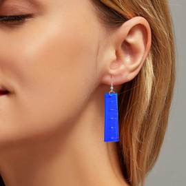 Just Follow Pendientes colgantes triangulares asimétricos de regla recta, pendientes colgantes azules de gota para profesores de matemáticas, regalo de fiesta de los años 80 azul