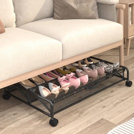 KOSIWU Under Bed Shoe Storage Organizer, Rolling Under Bed Storage Containers with Wheels, Under Bed Shoe Organizer Drawer Space Saving for bedroom