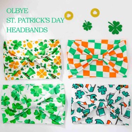 Olbye St. Patrick’s day Headbands Green Shamrock Wide Knotted Head Bands Elastic Turban Non Slip Hairbands Workout Yoga Headwrap Clover Irish Hair Accessories for Women 4Pcs (Green A, 9.4 * 5.9 '')