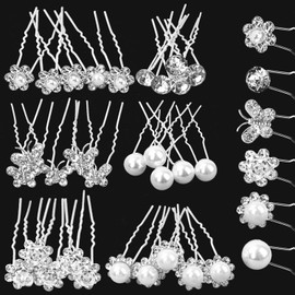 Wedding Hair Pins with Pearls for Brides 30 Pack Silver Rhinestone Hair Accessories for Women and Bridesmaids