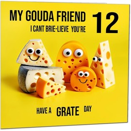 12th Friend Birthday Card - Cheese Pun Funny Best Friend Birthday Card for 12 Year old Kids twelve, twelfth