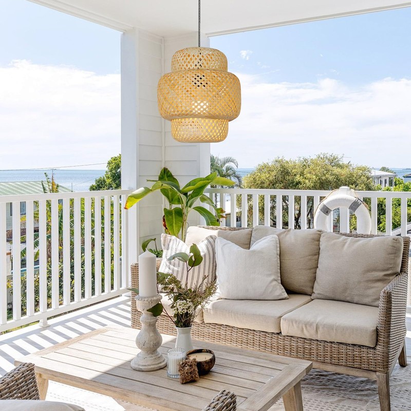 HMVPL Battery Operated Chandelier with Hook, Bamboo Outdoor Battery Operated