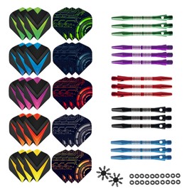Dart Accessories kit, 15 Pcs Dart Aluminum Shafts And 30 Pcs Dart Flights, 20 Pcs Rubber Rings, 16 Pcs Flight Protectors, Professional Dart Accessories