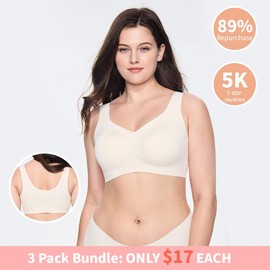 SOFT INTENTION Women's Seamless Bra Wireless Bra Full Coverage Push Up No Underwire Tshirt Comfortable Everyday Plus Size Friendly- Jelly:_Beige Duo Bundle - 2 Pcs_S (Size 1)
