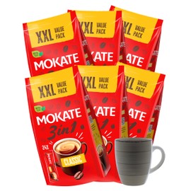 MOKATE 3 in 1 XXL Instantkaffee Classic / 6er Pack (6 x 24 Sticks a 17g) Instant Kaffee Getränkepulver aus löslichem Bohnenkaffee inkl. gratis Kaffeetasse