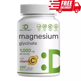 Deal Supplement Magnesium Glycinate 500mg / 1000mg Plus Vitamin C, 240 Capsules, Easy Absorption