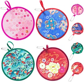 WOOXDYUK 4 Pieces Pop Up Fans Round Folding Hand Folding Fan Japanese Women Small Hand Fan Foldable for Festival Decoration Birthday Wedding