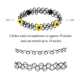 12PCS Girl Choker Necklace Bundle - Henna Tattoo Stretch Elastic Chocker Plastic Gothic Jewelry for Women, Teen Colourful