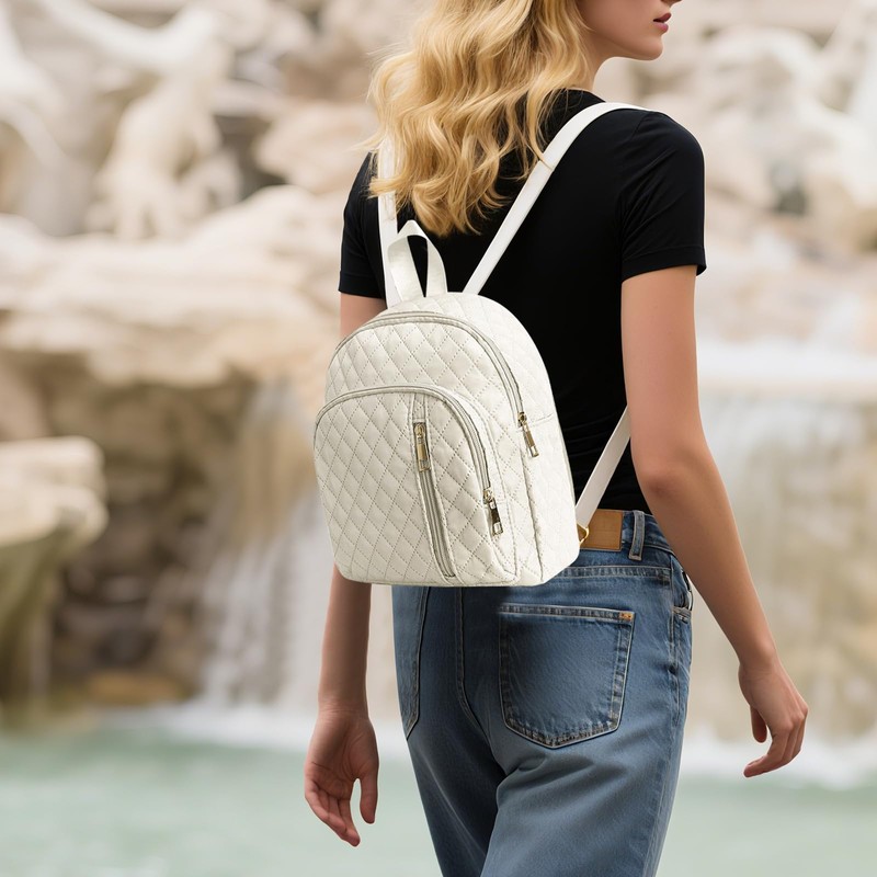 AfitLulu Backpack Purse for Women, Quilted Backpack with 3 Zip