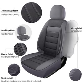 HChengkikz 3D Foam Leather Car Seat Covers Two Front Seats only, Air Cool Mesh Thick Seat Covers, All Weather Car Seat Cover Comfort & Protection for Truck,SUV,Sedan,Van, Airbag Compatible (Grey)