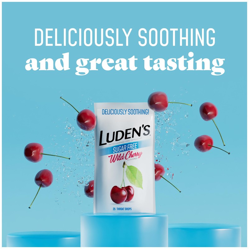 Luden's Sugar Free Wild Cherry Throat Drops, Sore Throat Relief,