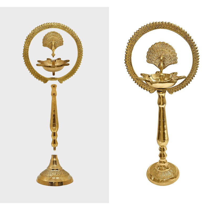 Satvik 2 Pc Set of Brass 12 Inch Peacock Diya