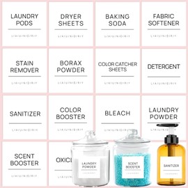 KSIWRE Laundry Labels for Jars,16 PCS Minimalist Laundry Room Labels,Removable Waterproof Laundry Stickers for Containers,Laundry Room Organization and Storage,with 2 Blank Labels (White)