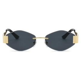 YAMEIZE Trendy Metal Rimless Sunglasses for Women Men Vintage Shades Metal UV400 Protection Outdoor Driving, Gold grey