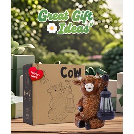 Yeomoo Highland Cow Ornaments for Garden Decor - Outdoor Sitting Figurine with Solar Lantern Lights for Patio Porch Yard Lawn - Unique Gifts for Women Mum Men（Brown）