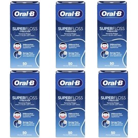 Oral-B Super Floss Threader Dental Floss, Pre-Cut Strands, 50 Count (Pack of 6) – Mint Flavor (Packaging May Vary)