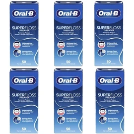 Oral-B Super Floss Threader Dental Floss, Pre-Cut Strands, 50 Count (Pack of 6) – Mint Flavor (Packaging May Vary)