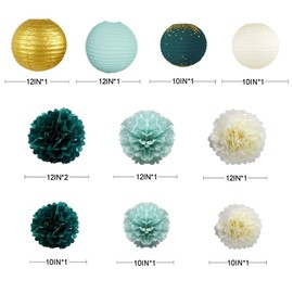 Green and Gold Hanging Tissue Lantern Flowers Pom Pom with 3D Butterflies and Leaf Garland Streamer for Botanical Wedding Bridal Baby Shower Birthday Engagement Bachelorette Party Decorations Supplies