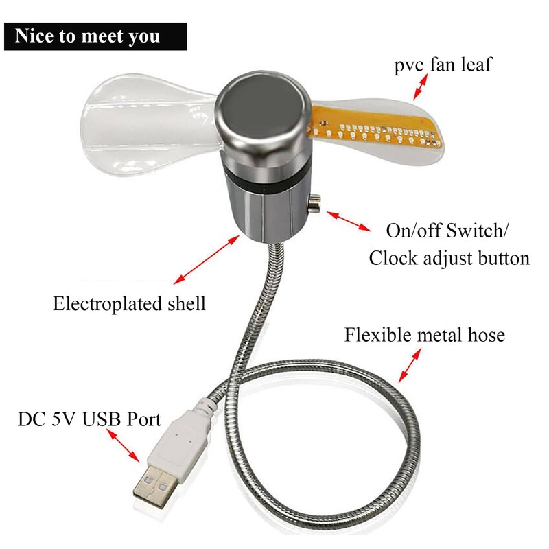 Soseelnee USB Clock Fan with Real Time Display, Mini Portable
