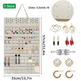 Pack of 2 Earring Holder Organiser, Earring Organiser, Hanging Holds up to 300 Pairs, Wall Mounted Jewellery Organiser, Earring Holder with 150 Felts, for Storing Earrings, Off White