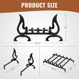 Zettfuly Fireplace Grate 17 inch with Fireplace Andirons, Fireplace Log Grates with Decorative Andirons for Wood Burning, Log Grate for Fireplace Heavy-Duty and Stylish Fire Shape Design