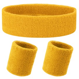Yolev 3-Piece Athletic Sweatband Set for Sports - Headband and Wristbands for Men and Women (Yellow)