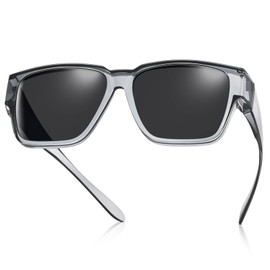 TINHAO Polarisierte Überbrillen Sonnenbrille für Herren, UV-Schutz trendige Quadratische Sonnenbrille zum Fahren und Reiten(Grau,Schwarz)