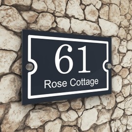 Badgemaster Modern Anthracite Grey House Number Sign Plaque Stainless Steel Standoffs 20cm x 13cm White Border