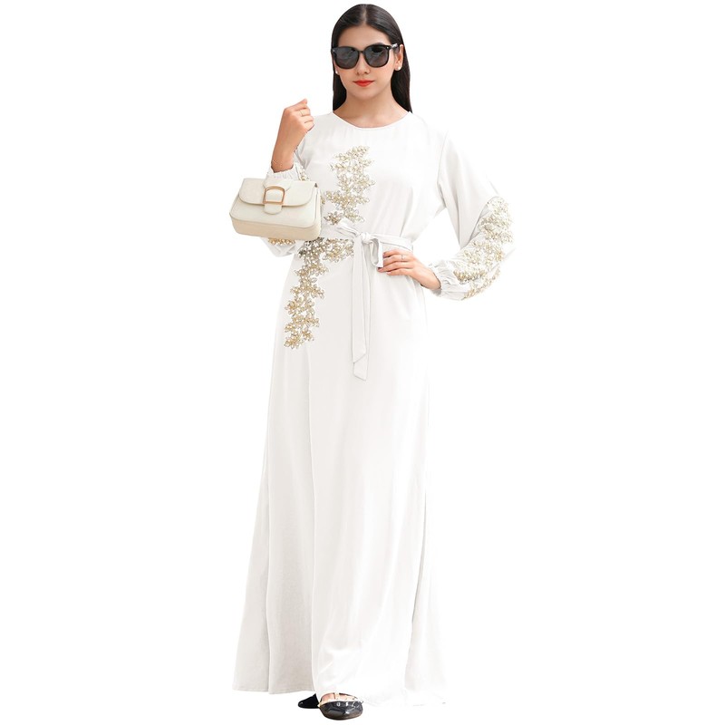 IBAKOM Abaya Dress for Women Floral Embroidery Muslim Robe Eid