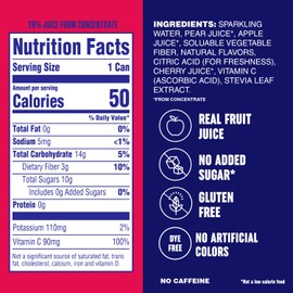 PLEZi FiZZ Cherry Limeade Sparkling Juice - Healthy Soda Alternative with Real Fruit Juice, No Added Sugar - Low Sugar Sparkling Drink - Good Source of Fiber, 12 Fl Oz (12 Pack)