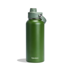 HydroQuin 32oz Water Bottle with Comfort Grip Handle, Gym Water Bottle, Insulated Steel Water Bottle with Wide Mouth, No Straw
