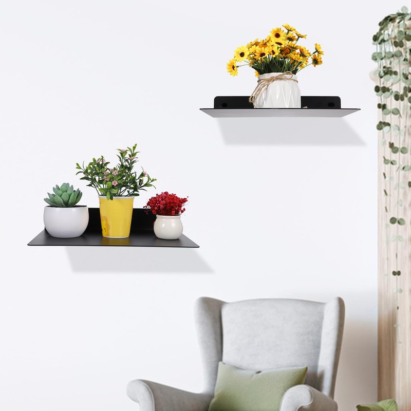 2 Pack Heavy Duty Metal Floating Shelves (12” x 8”)