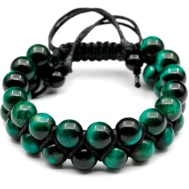 ElisaJewelryArt - Natural Green Tiger Eye Beaded Bracelet Genuine Gemstone Balance Stone Crystal Macrame Bracelet Unisex Bracelet (WOMEN, Green Tiger Eye)