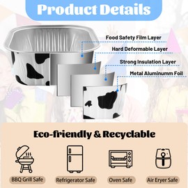 60 moldes para tartas y moldes para pan con tapas, desechables de 5 onzas cuadradas de papel de aluminio para hornear pasteles de queso y mini pasteles (Impresión)