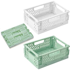 2 Pack Small Baskets for Organizing, 12 x 8 x 5 inch Plastic Foldable Crate for Storage, Pastel Small Storage Box for Classroom, Bathroom, Office Decor