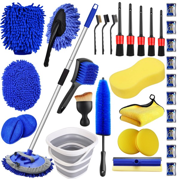 Jaronx 62" Car Wash Brush Kit with Long Handle Car