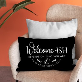 Burosev Funny Welcomeish Soft Throw Pillow Cover, Rustic Welcome-Ish Decorative Pillowcase, Farmhouse Welcome Ish Decor Decorations for Home Couch Sofa Living Room (12 x 20 Inch)