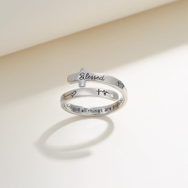 MEDWISE Cross Ring Sterling Silver Faith Rings for Women Faith Ring Adjustable Cross Wrap Ring Christian Fashion Band Ring for Women, Sterling Silver, No Gemstone