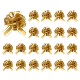 uxcell 20pcs Gold Tone Pull Bows 6.3 Inches Wide Large Organza Ribbon Gift Bows for Gift Wrapping Gift Baskets Decor Wedding Parties Birthday Florist Packaging and Decoration