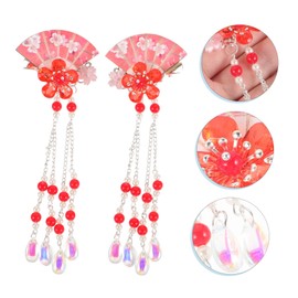 VICASKY 2pcs Hair Accessories Flower Hairpins with Tassel Drop Fan Design Lightweight Barrettes for Wedding Party Daily Wear Traditional Elegant Style