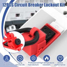 Circuit Breaker Lockout Device 12 Pack Kit with Clamp-On Design - OSHA Compliant Single Pole Breaker Lockout Device for Loto Safety, Fits 16.5mm to 70mm Breakers (Red, Nylon)