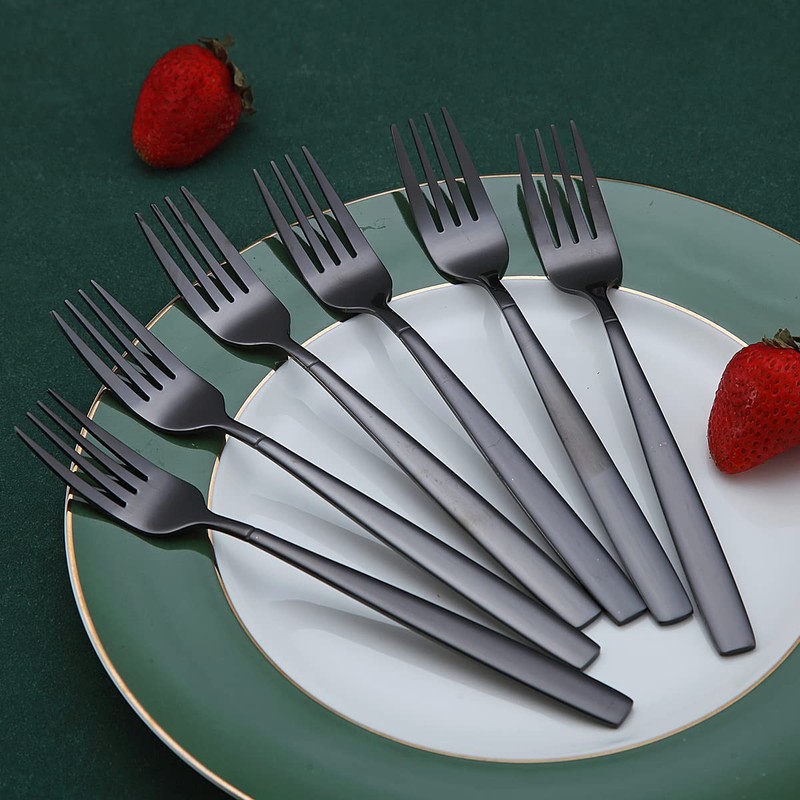 Black Dinner Forks 6 Pieces, Kyraton Titanium Gold Plated Stainless