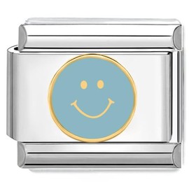 Quiges - 9mm Italian Style Charm Link Module Stainless Steel Blue Smiley for Italian Style Bracelets