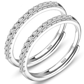 sylacor Adjustable 14K Gold Plated Stacking Rings for Oura Ring Gen 4/ Gen 3, 2 Pack Cubic Zirconia Simulated Diamond Oura Ring Stack for Women (2Pack-Silver)